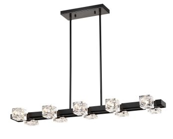 Rectangle Chandelier for Dining Room, 8-Light Black Farmhouse Linear Pendant Light Fixture, Modern Crystal Hanging Lighting Chandelier for Lobby