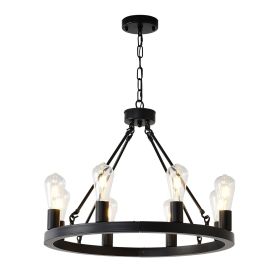6-Light (No Bulbs) Matte Black Wagon Wheel Chandelier Farmhouse Modern Small Round Chandelier for Living Room Kitchen Island Foyer Hallway Entryw