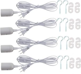 4 pcs E26/E27 LED Light socket 5.9FT extension cord with On/Off switch and US AC Power Plug Bulb Socket for Pendant Lighting Bulb Lamp in Kitchen