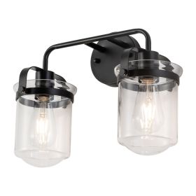 2-Light with Clear Glass Shade, Modern Sconce, Industrial Indoor Light Fixture for Bathroom Living Room Bedroom Over Kitchen Sink, E26 Socket
