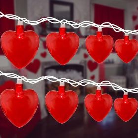 8.5Ft Red Heart String Lights, 8.5Ft Hanging Valentine's Day Heart String Lights with 10 Red Hearts