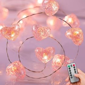 Valentine's Day Fairy String Lights - 10.5 ft 30 LED Pink Heart Battery Operated Fairy Lights with Timer and Remote