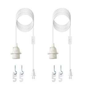 Plug in Light Socket - 16Ft Pendant Light Cord Kit E26/E27 Light Socket Hanging Lantern Lamp Cord with On/Off Switch, Socket Rings, 2 Pack, White