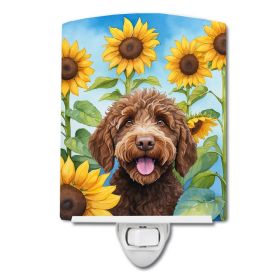 NEW Labradoodle in Sunflowers Ceramic Night Light Compact, UL-Certified, Ideal for Bedroom, Bathroom, Nursery, Hallway, Kitchen, 6x4x3, Multicolo