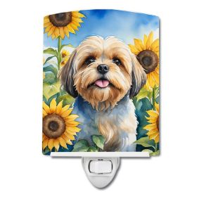NEW Lhasa Apso in Sunflowers Ceramic Night Light Compact, UL-Certified, Ideal for Bedroom, Bathroom, Nursery, Hallway, Kitchen, 6x4x3, Multicolor