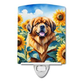 NEW Tibetan Mastiff in Sunflowers Ceramic Night Light Compact, UL-Certified, Ideal for Bedroom, Bathroom, Nursery, Hallway, Kitchen, 6x4x3, Multi