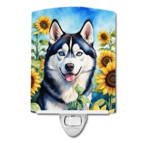 NEW Siberian Husky in Sunflowers Ceramic Night Light Compact, UL-Certified, Ideal for Bedroom, Bathroom, Nursery, Hallway, Kitchen, 6x4x3, Multic
