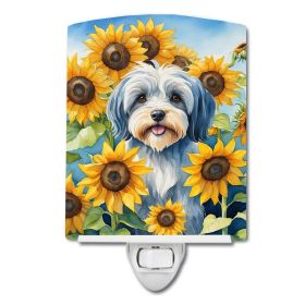 NEW Tibetan Terrier in Sunflowers Ceramic Night Light Compact, UL-Certified, Ideal for Bedroom, Bathroom, Nursery, Hallway, Kitchen, 6x4x3, Multi