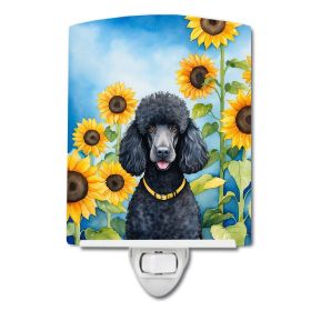 NEW Black Poodle in Sunflowers Ceramic Night Light Compact, UL-Certified, Ideal for Bedroom, Bathroom, Nursery, Hallway, Kitchen, 6x4x3, Multicol