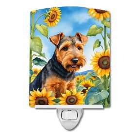 NEW Welsh Terrier in Sunflowers Ceramic Night Light Compact, UL-Certified, Ideal for Bedroom, Bathroom, Nursery, Hallway, Kitchen, 6x4x3, Multico