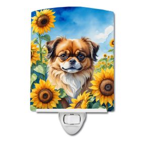 NEW Tibetan Spaniel in Sunflowers Ceramic Night Light Compact, UL-Certified, Ideal for Bedroom, Bathroom, Nursery, Hallway, Kitchen, 6x4x3, Multi
