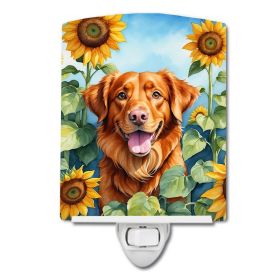 NEW Nova Scotia Duck Toller in Sunflowers Ceramic Night Light Compact, UL-Certified, Ideal for Bedroom, Bathroom, Nursery, Hallway, Kitchen, 6x4x