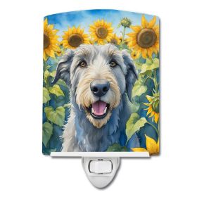 NEW Irish Wolfhound in Sunflowers Ceramic Night Light Compact, UL-Certified, Ideal for Bedroom, Bathroom, Nursery, Hallway, Kitchen, 6x4x3, Multi