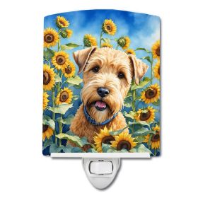 NEW Wheaten Terrier in Sunflowers Ceramic Night Light Compact, UL-Certified, Ideal for Bedroom, Bathroom, Nursery, Hallway, Kitchen, 6x4x3, Multi