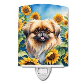 NEW Pekingese in Sunflowers Ceramic Night Light Compact, UL-Certified, Ideal for Bedroom, Bathroom, Nursery, Hallway, Kitchen, 6x4x3, Multicolor