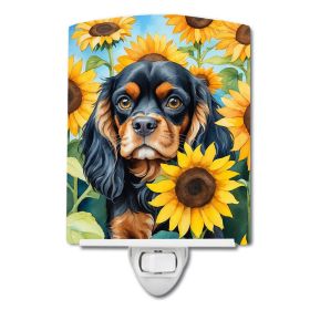 NEW Cavalier Spaniel in Sunflowers Ceramic Night Light Compact, UL-Certified, Ideal for Bedroom, Bathroom, Nursery, Hallway, Kitchen, 6x4x3