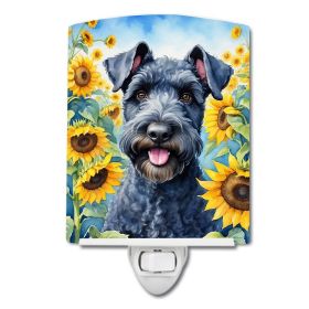 NEW Kerry Blue Terrier in Sunflowers Ceramic Night Light Compact, UL-Certified, Ideal for Bedroom, Bathroom, Nursery, Hallway, Kitchen, 6x4x3