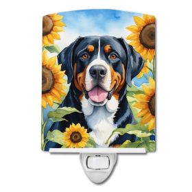 NEW Greater Swiss Mountain Dog in Sunflowers Ceramic Night Light Compact, UL-Certified, Ideal for Bedroom, Bathroom, Nursery, Hallway, Kitchen, 6
