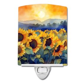 NEW Sunflowers in Watercolor Ceramic Night Light Compact, UL-Certified, Ideal for Bedroom, Bathroom, Nursery, Hallway, Kitchen, 6x4x3, Multicolor