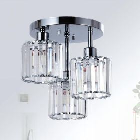 Semi Flush Mount Ceiling,3-Light Kitchen Mount,Hallway Light Fixtures Ceiling With Clear Crystal Sha (Color: Silver)