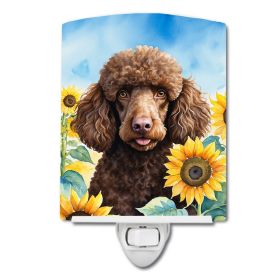 NEW Chocolate Poodle in Sunflowers Ceramic Night Light Compact, UL-Certified, Ideal for Bedroom, Bathroom, Nursery, Hallway, Kitchen, 6x4x3 (Default: Default)