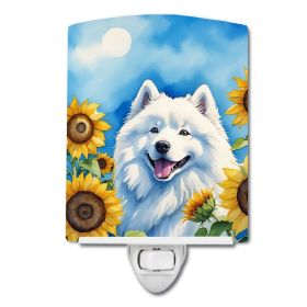 NEW Samoyed in Sunflowers Ceramic Night Light Compact, UL-Certified, Ideal for Bedroom, Bathroom, Nursery, Hallway, Kitchen, 6x4x3, Multicolor (Default: Default)