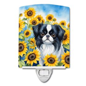 NEW Japanese Chin in Sunflowers Ceramic Night Light Compact, UL-Certified, Ideal for Bedroom, Bathroom, Nursery, Hallway, Kitchen, 6x4x3, Multico (Default: Default)