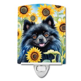 NEW Pomeranian in Sunflowers Ceramic Night Light Compact, UL-Certified, Ideal for Bedroom, Bathroom, Nursery, Hallway, Kitchen, 6x4x3, Multicolor (Default: Default)