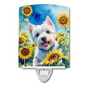 NEW Westie in Sunflowers Ceramic Night Light Compact, UL-Certified, Ideal for Bedroom, Bathroom, Nursery, Hallway, Kitchen, 6x4x3, Multicolor (Default: Default)