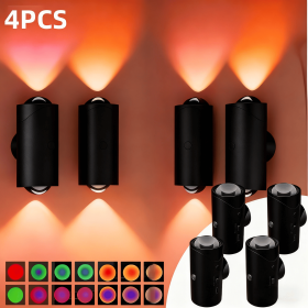 Motion Sensor Night Light Wall Lamp with USB Type-C Charging Ultra Long Battery Life Magnetic Mount Colorful Neon Colors Change for Bedroom Bathr (Color: Black4PCS)