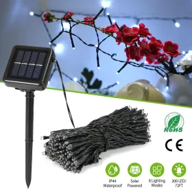 Solar String Lights LED Solar Power Fairy String Light 22M 200 LEDs 8 Lighting Mode White Light Waterproof (Option: Black)